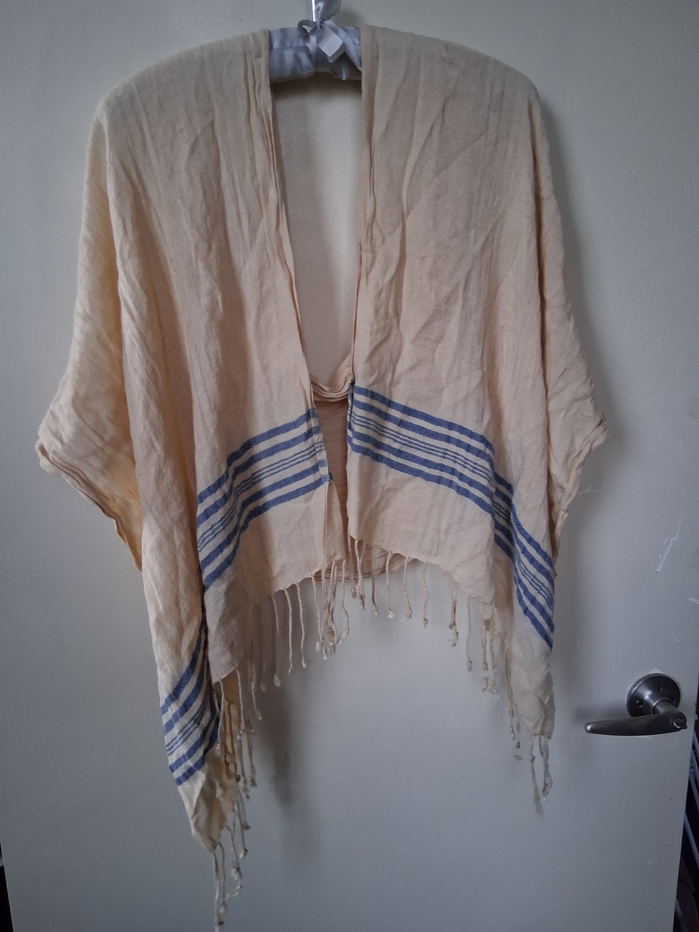 Cream Throw/scarf with Blue Stripe Accent